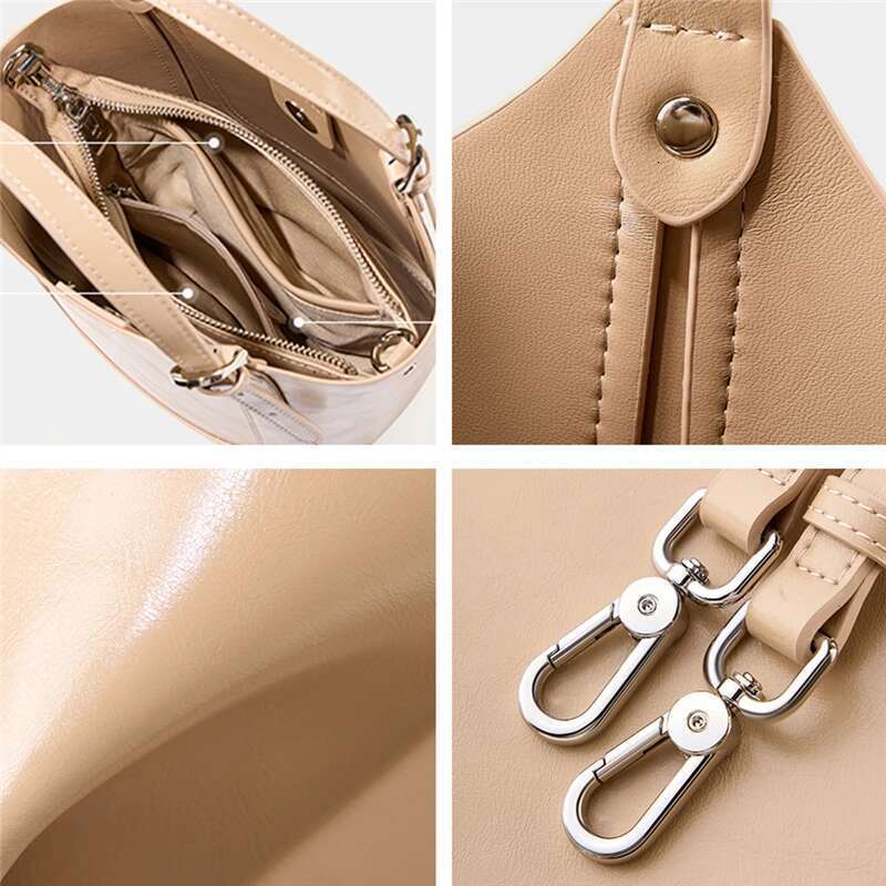 Chic Genuine Leather Bucket Tote Handbags For Women 2025 Designer Basket Small Ladies Shoulder Crossbody Bags