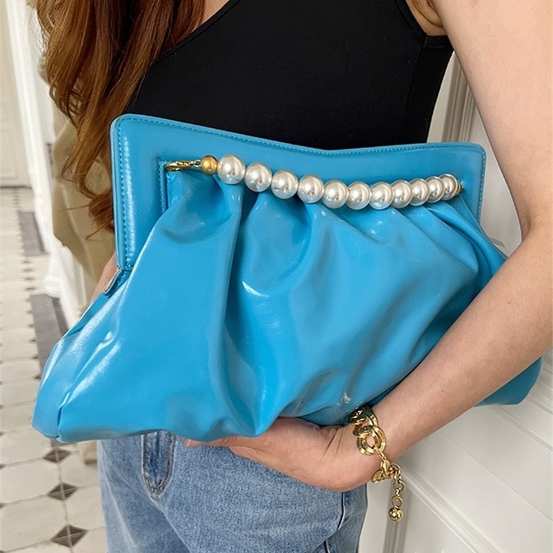 Fashion Folds women Clutches Pearl chain Lady Handbag Python Banquet Envelope Evening Bag Ladies Clutch Purses bolsas 250327