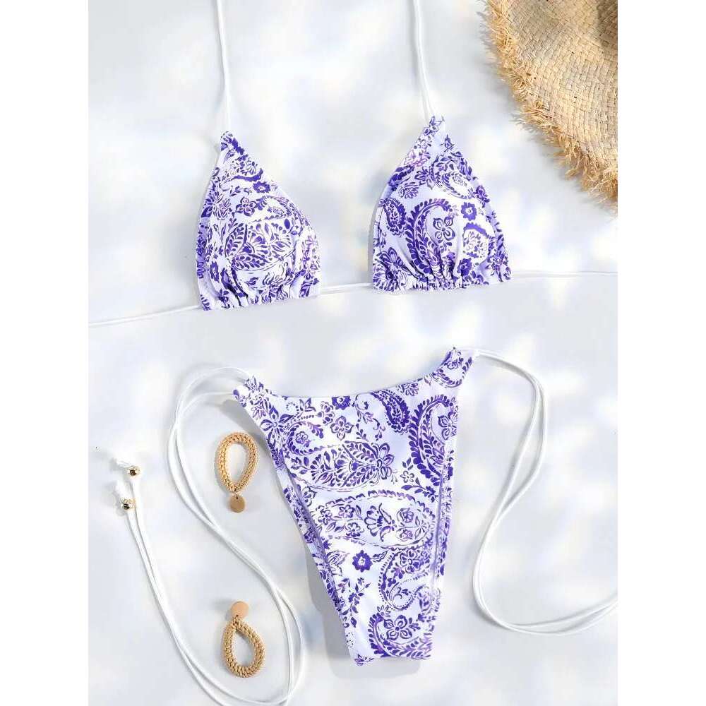 Sexy Triangle Mini Sets Micro Thongs Swimsuit Women Bathing Suit Biquini Bandage Beachwear Print Swimwear Thong Bikini