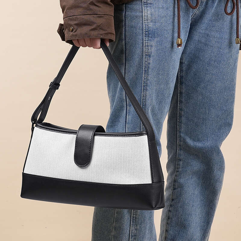 Genuine leather women's Korean niche car Jingyuan, same canvas bag, contrasting color patchwork leather, one shoulder fashionable and versatile h