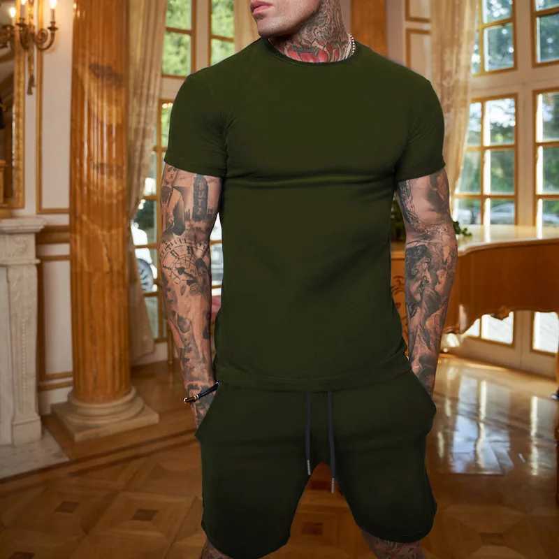 Summer mens two-piece set mens casual sportswear mens printed short sleeved set mens T-shirt+shorts fitness sportswearXJ250326