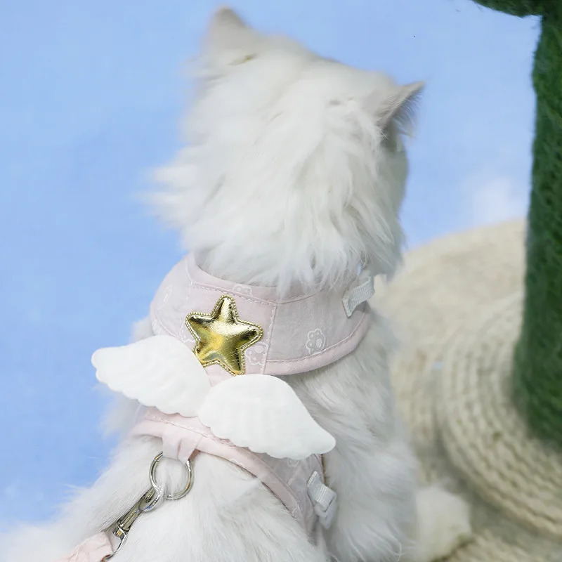 Cat Dog Harness Necklace Leash Collar Pet Items Accessories Kawaii Angel Wing Vest Harness For Dogs Cats Personalized Supplies 250326