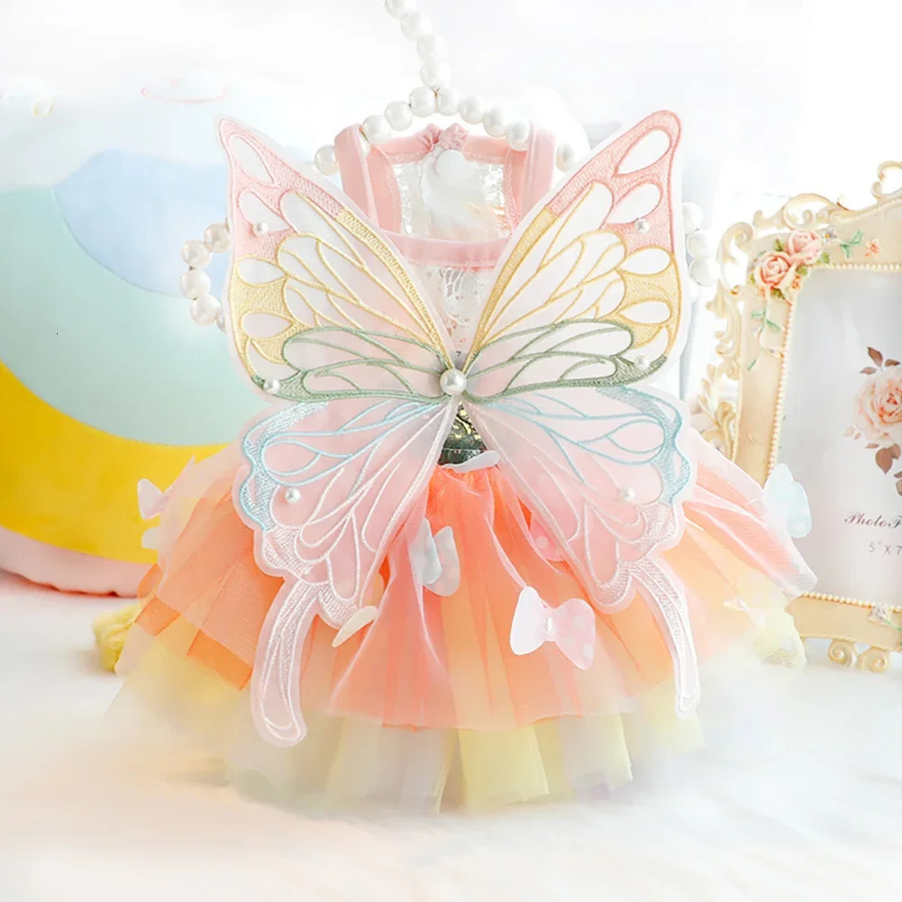 Cat Dog Princess Dress Clothes Rabbit Bunny Kitten Butterfly Costume Schnauzer Chihuahua Puppy Summer Sweet Mesh Dress 250326