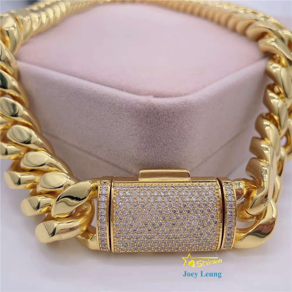 Hip Hop Jewelry Box Lock Moissanite VVS Cuban Chain Stainless Steel Cuban Chain Necklace