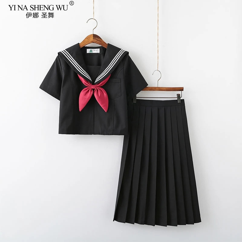 Black and white JK summer short sleevedlong sleeved Japanese school uniform girl sailor suit pleated skiing COS clothing 250326