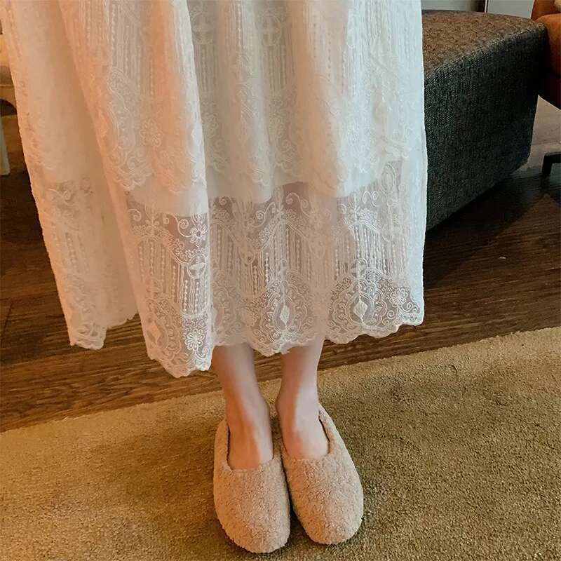 Dongdumaoyi Lente Basisjurk Nieuwe Witte Lange Jurk Lichte Luxe Unieke Mode Kanten Dames Herfst C