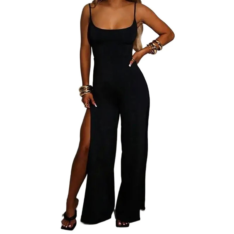 Sexy strapless womens jumpsuit fashionable sleeveless elegant split suit casual slim fit solid 250326