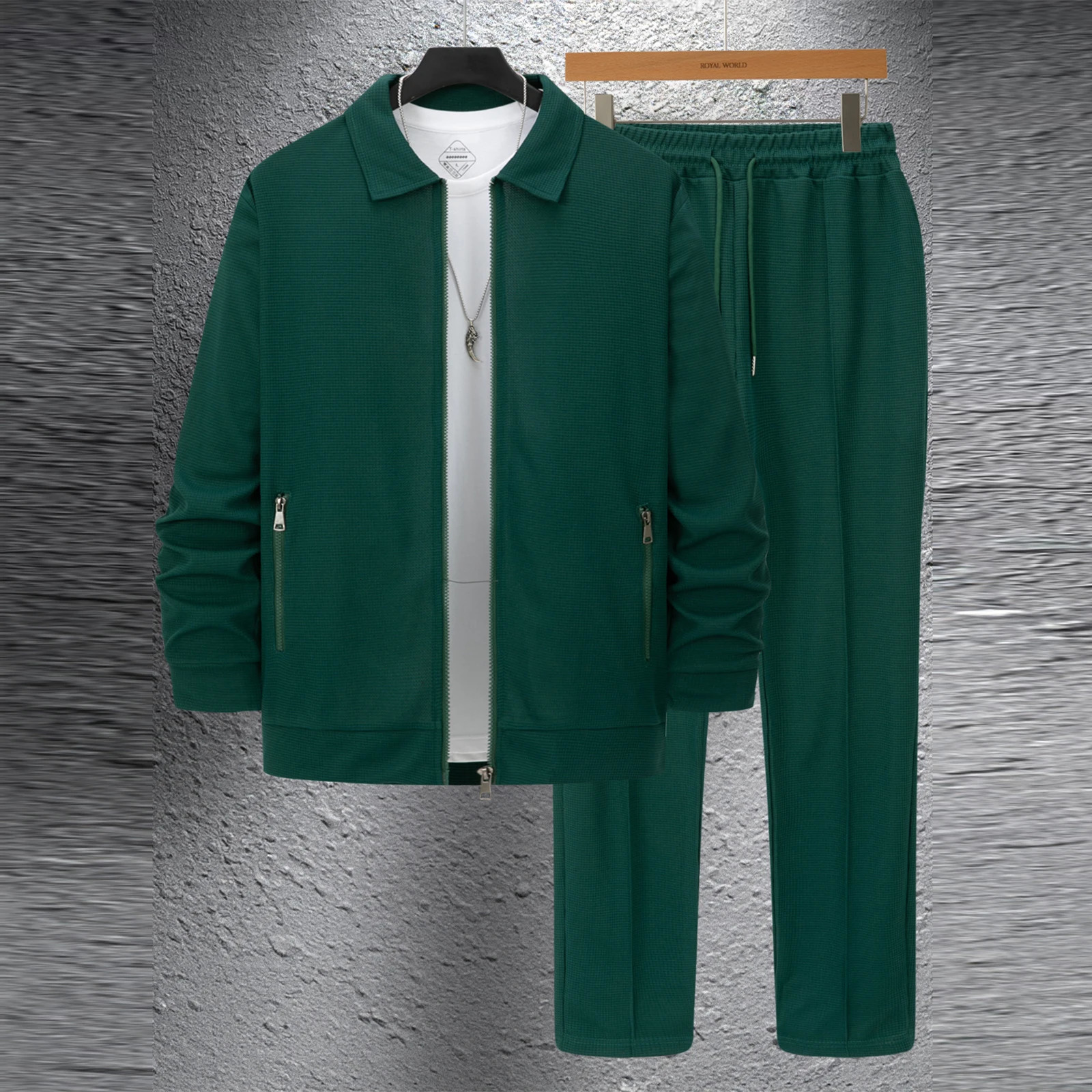 SpringSummer Sports Mens Youth Fashion Solid Color Jacket Trouser Double Casual Sportswear Zip Tracksuit 250327