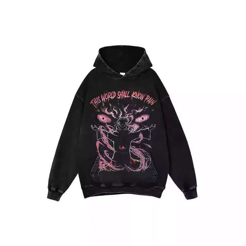 New American street style Y2K printed hip-hop washed distressed unisex loose hooded sweatshirt gift for man