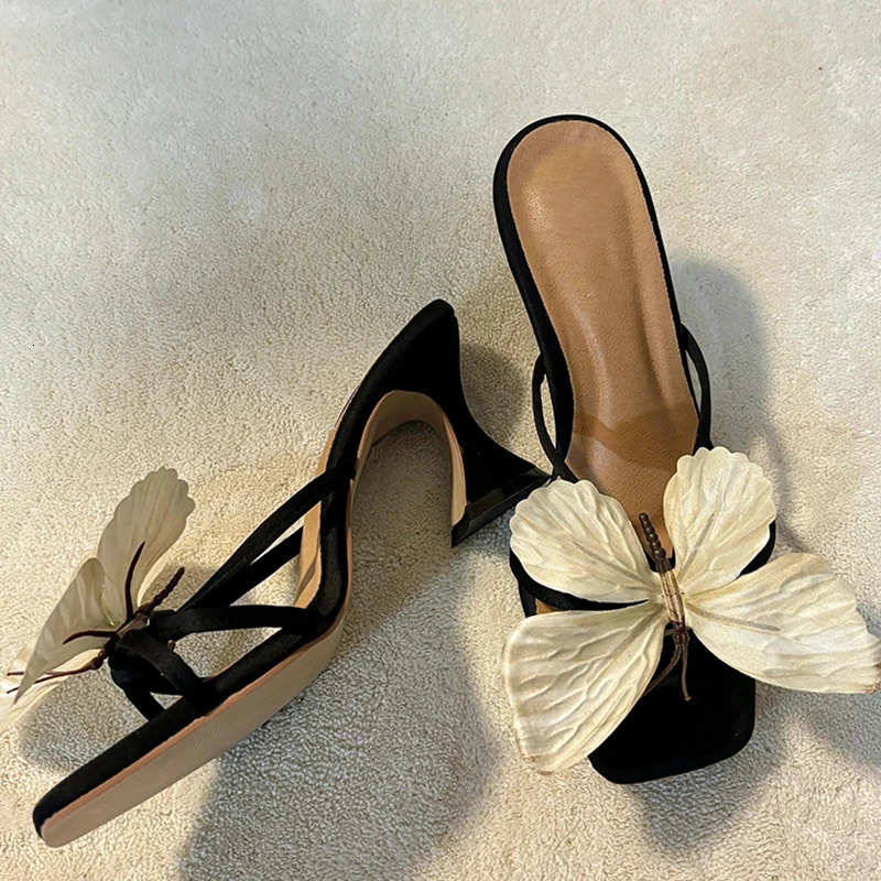 Summers open toe bow womens slider fashion elegant thick highheeled dress 250317