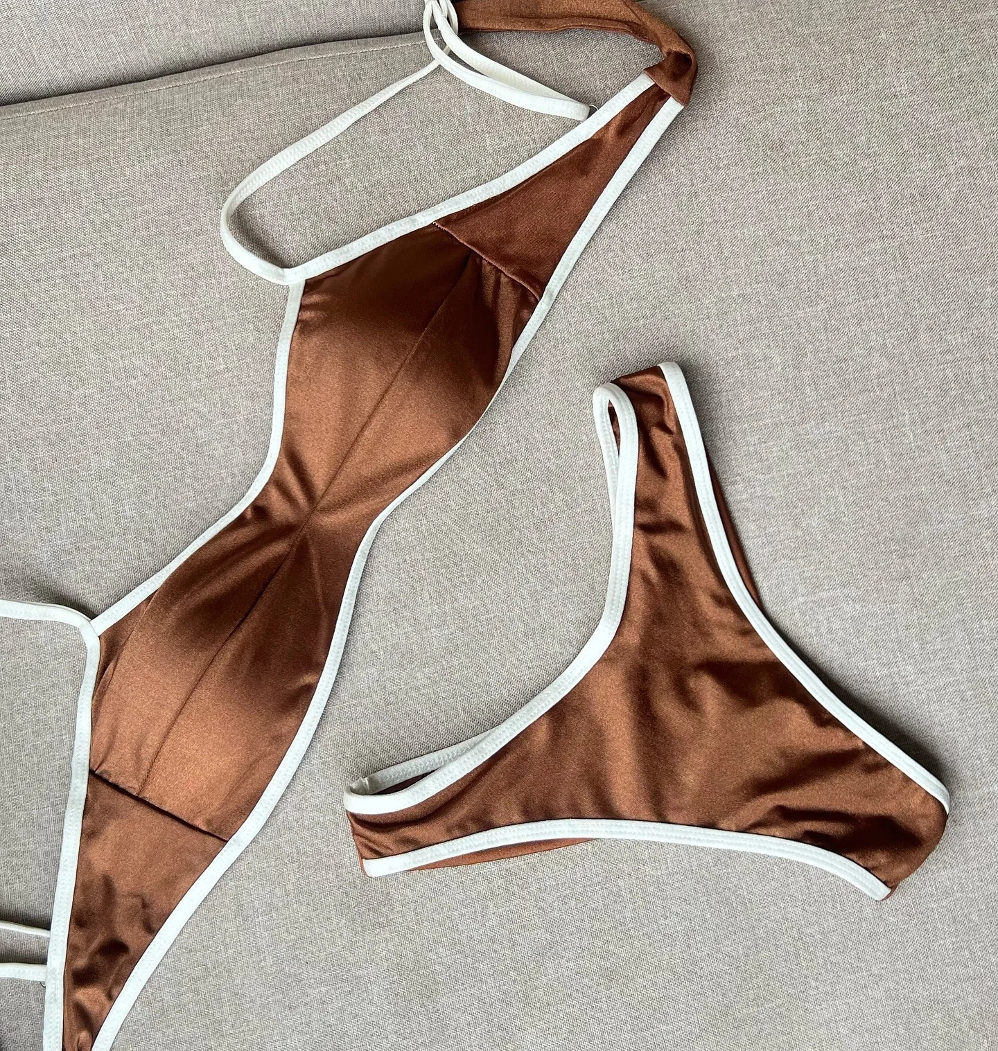 sexy bikini womens swimsuit Bandeau Biquini thong shiny camisole beachwear 250327