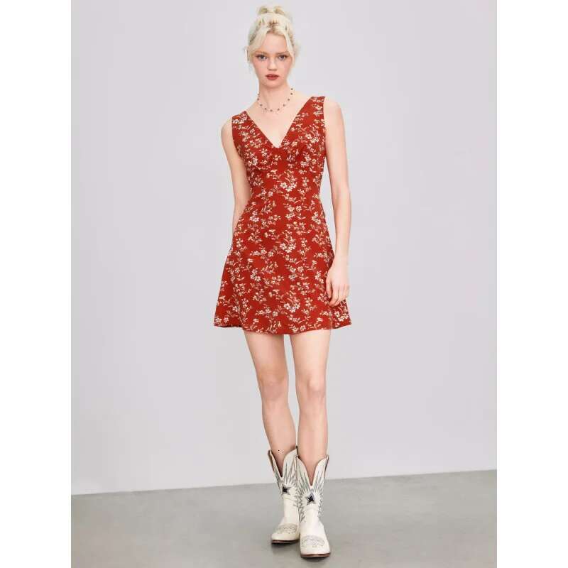 Dongdumaoyi Jurk Met V Hals En Bloemenprint Uit Frisse Elegante Stijl