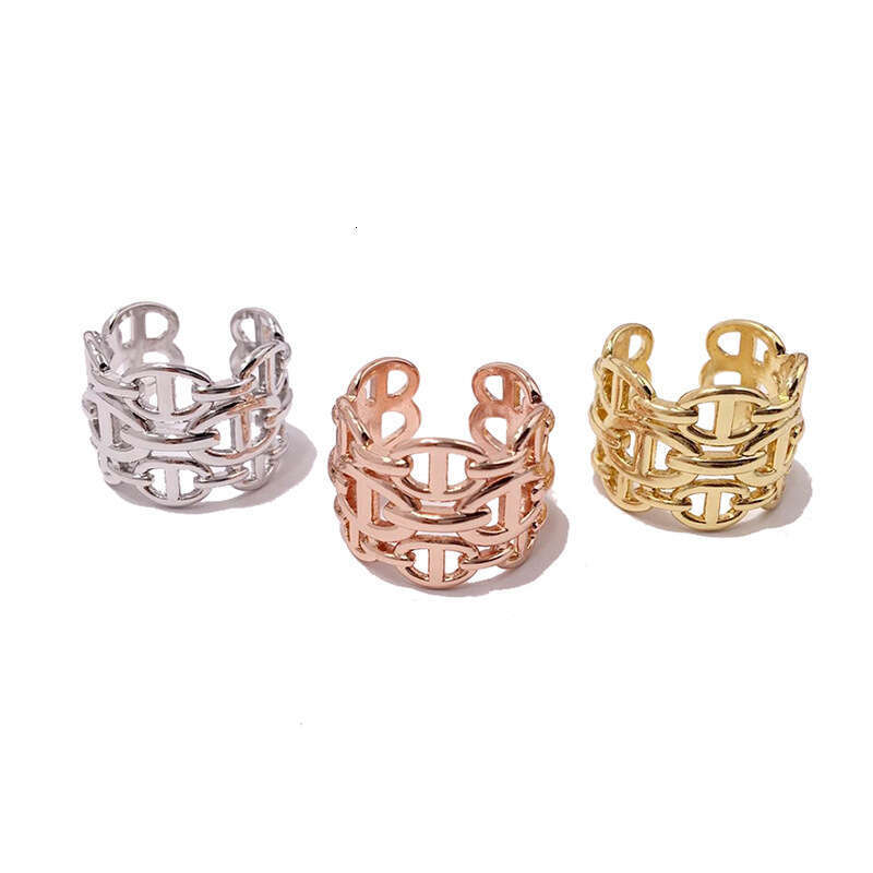 Trendy and fashionable three-layer pig nose Japanese C-shaped wide opening INS cold style stacked eating ring bracelet