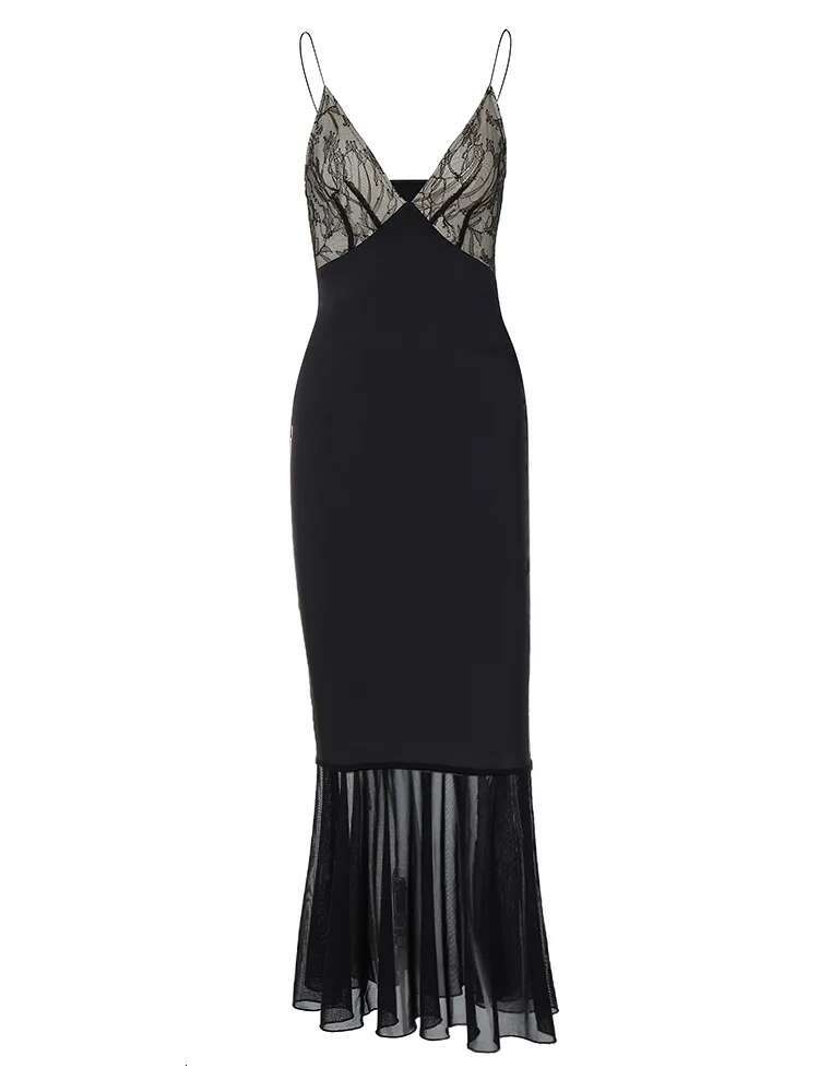 Dongdumaoyi Mode Patchwork Kant Bustier Koningin Stijl Sexy Slim Fit Mesh Zoom Strappy Vrouwen Jurk C