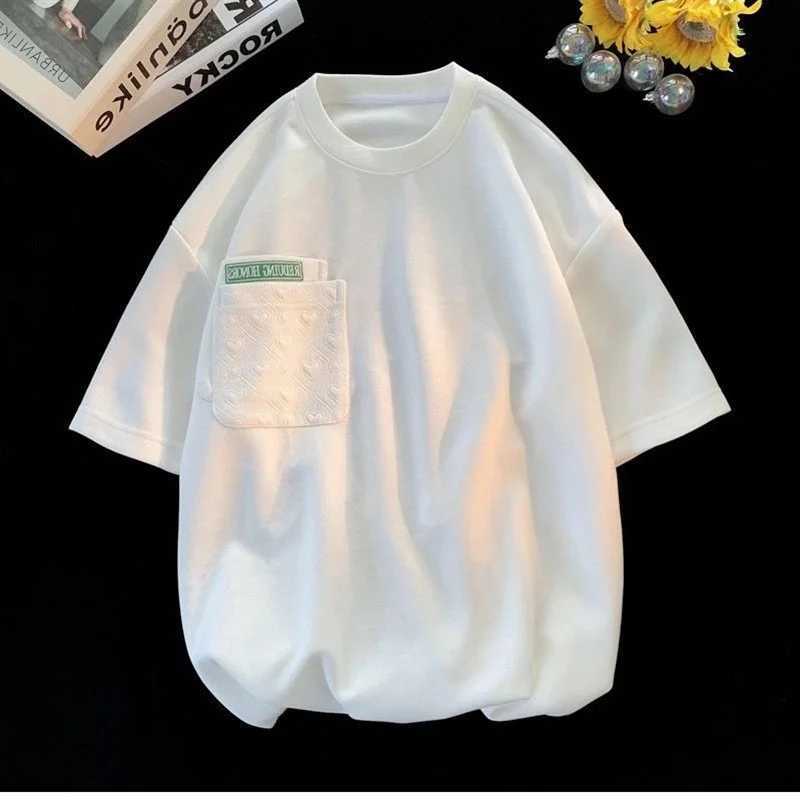 Summer loose short sleeved set for couples O-neck pocket simple casual wild T-shirt mens two-piece setXJ250326