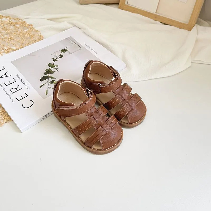Unishuni Toddler Girls Cute Lightweight Closed Toe Ankle Strap Sandal Children Soft Sole Non-slid Sandal with Hook Loop Fastener 250326