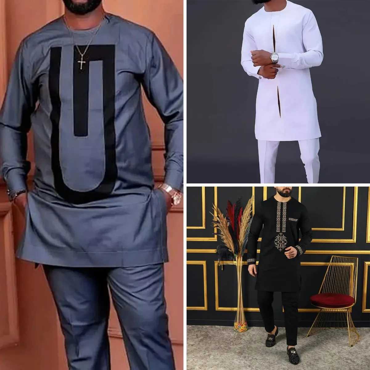 New African Summer Business Mens Short Sleeve Set Embroidered Big Stone Base Shirt Pants Set 2-piece Clothing Wedding Party 2025XJ250326