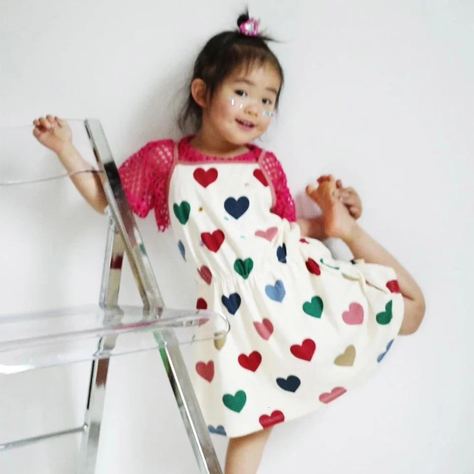 Children Clothes Suit Summer KS Girls Heart Print T-shirt Shorts Kids Dresses Baby Sling Tops T Rompers Casual Outfit Sets 250326