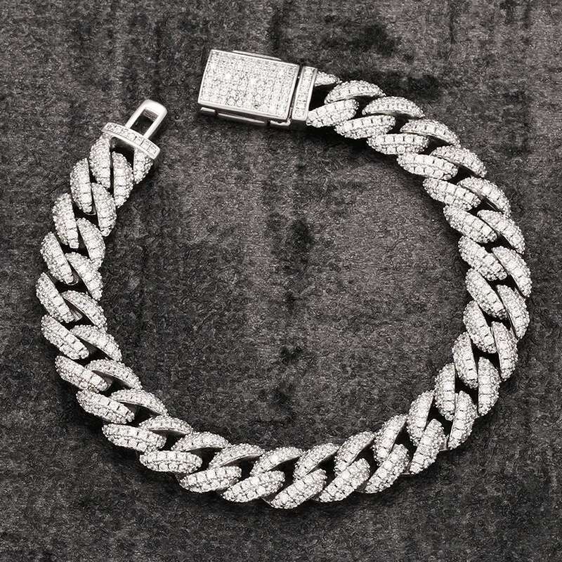 S925 Sterling Silver Moissanite Claw High Quality Cuban Link Chain Necklace for Men Hip Hop Bling Ice Out Rapper Jewelry