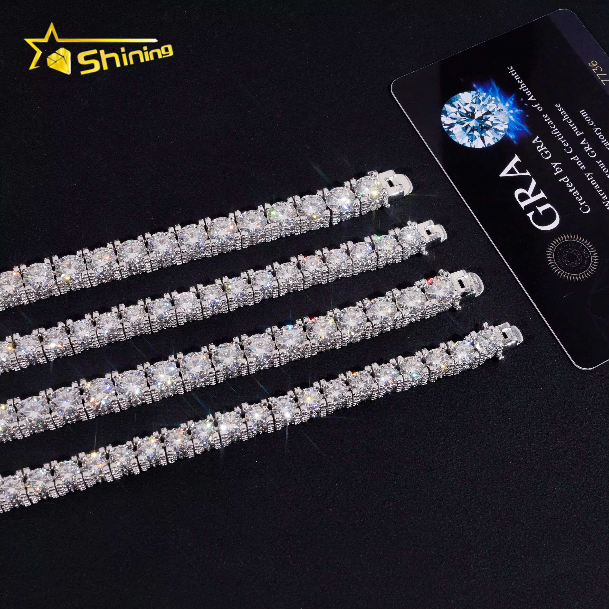 Hip Hop Luxury Classic Necklace 925 Silver 5mm 6.5mm Iced Out D Color VVS Moissanite Tennis Chain