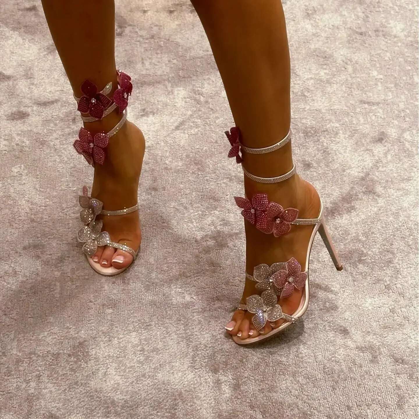 CHMURY Pink wer Rhie High Heels Sandals Shoes Sexy Rose Red Designer with Wrap Strap for Women Prom Party 2024