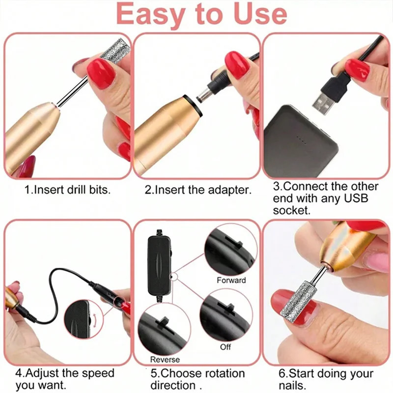 Electric nail grinder nail grinder nail grinder nail drill nail professional tool belt 6 grinding heads and sand ring 250324