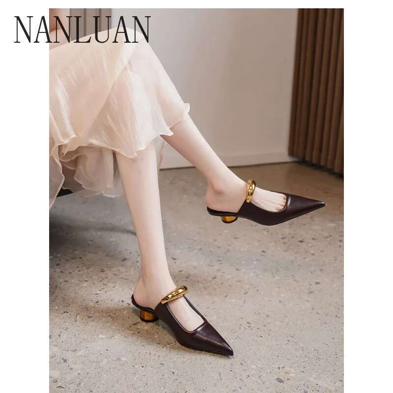 Boutique High-end New Pointed Toe Solid Color Women's Shoes Comfortable High-heeled Fashion Slippers