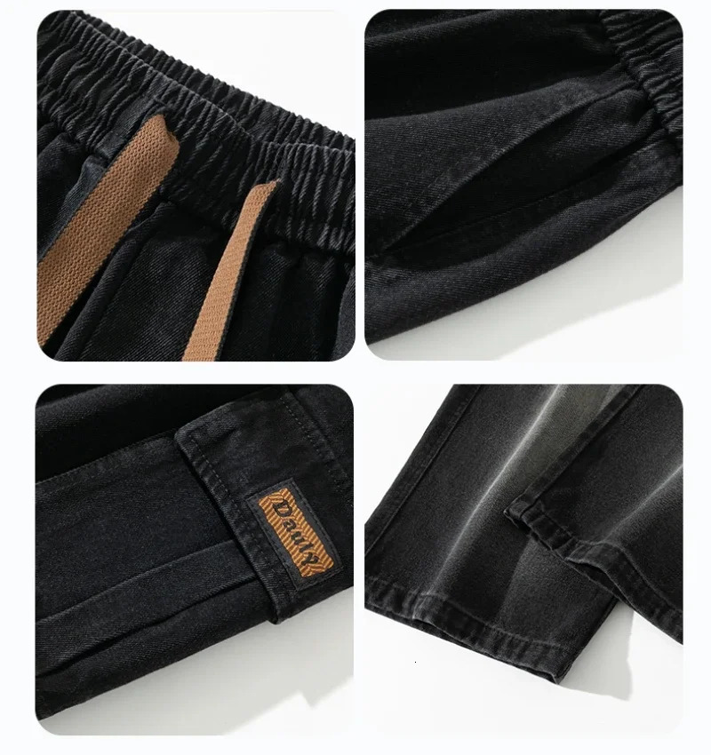 Autumn Wide Leg Washing Jean Pants Men Trousers Neutral Solid Color Loose Casual Fashion Pocket Cargo Pants Big Size 8xl 250317