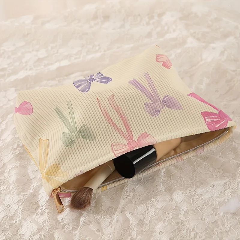 The smallest butterfly pattern printed Corduroy zipper makeup bag lightweight and multifunctional cosmetic storage 250326