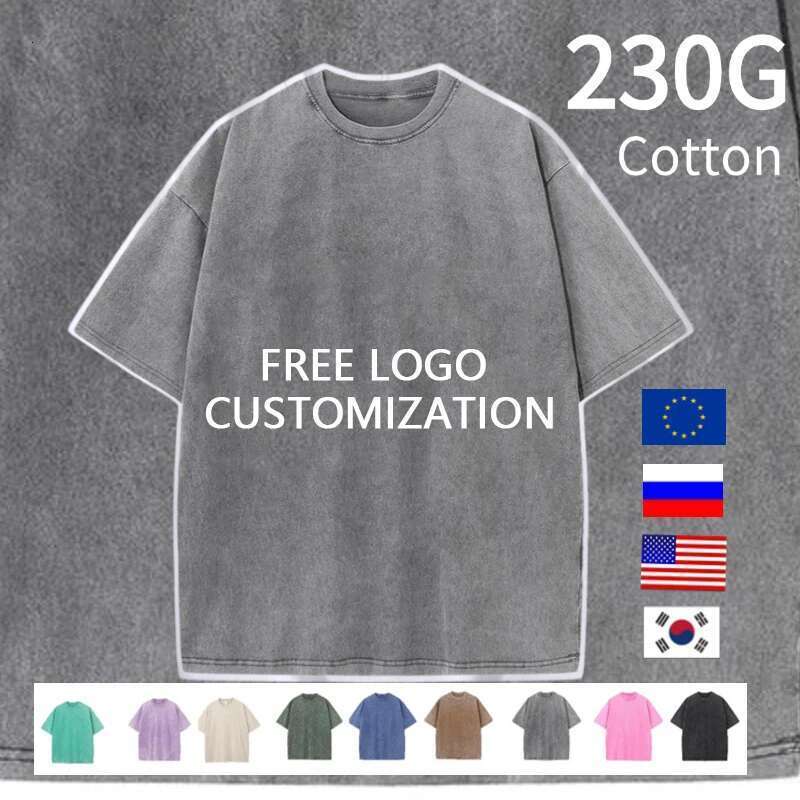 Men's and women's short sleeved washed cotton T-shirts, retro tops, street hip-hop, retro punk, casual Harajuku, pickled