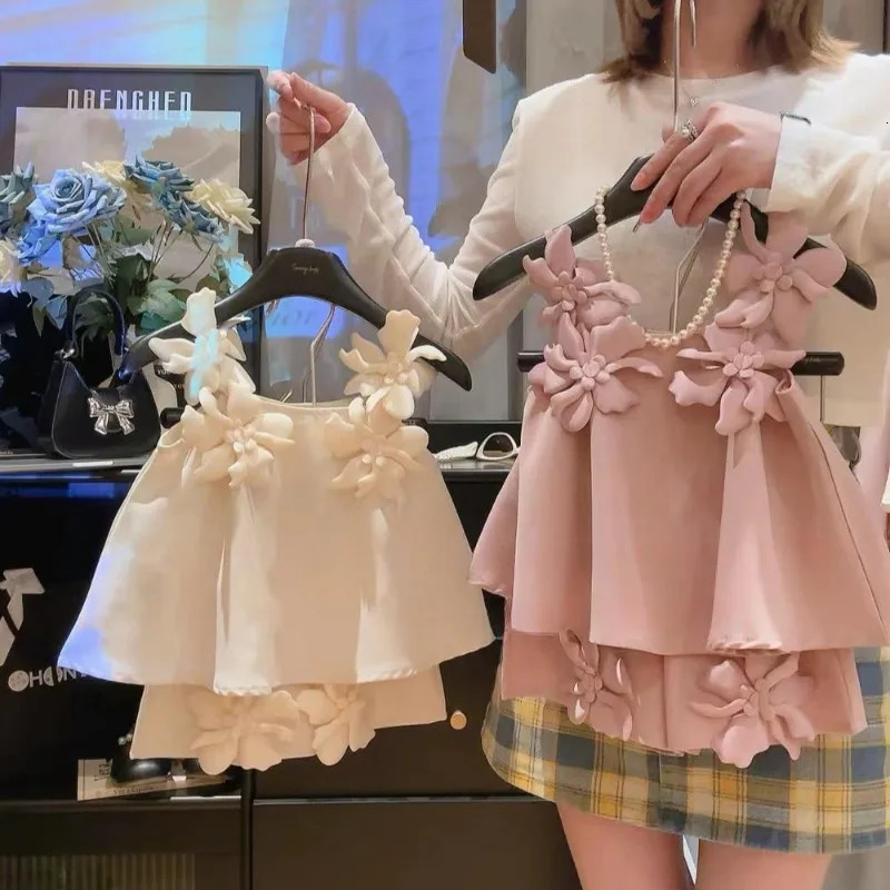 Ins Summer Infant Babys Girls 2PCS Clothes Set Cotton Solid Flower Slip Vestshorts Outfit Kids Girls Thin Sweet Princess Dress 250326