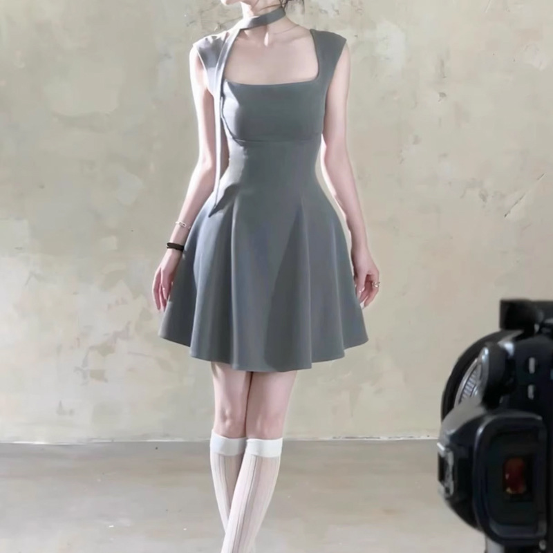 R9380 Master quality pure desire style back cross strap dress waist slim temperament short skirt
