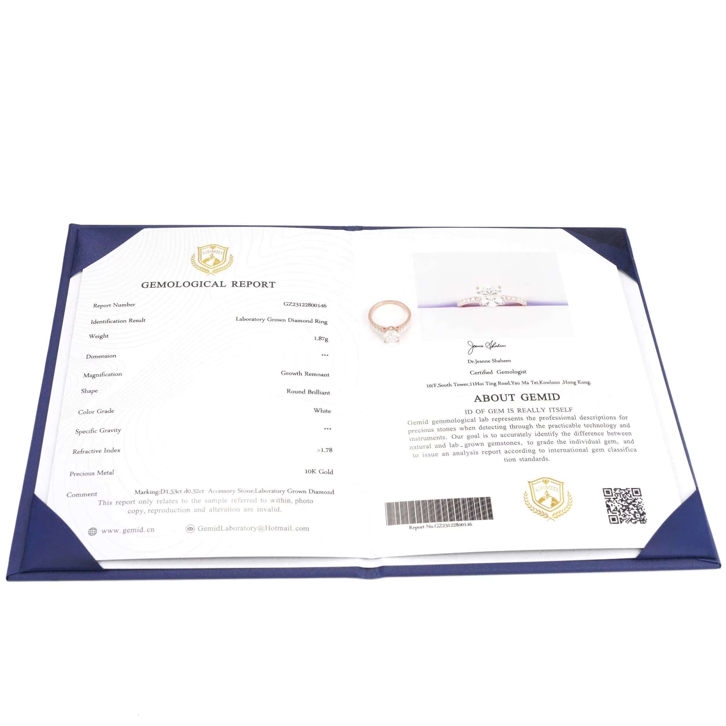 With GIA Certificate Women Jewelry Round Brilliant Cut 1.01ct 10K Real Gold D Color Lab Diamond Wedding Ring