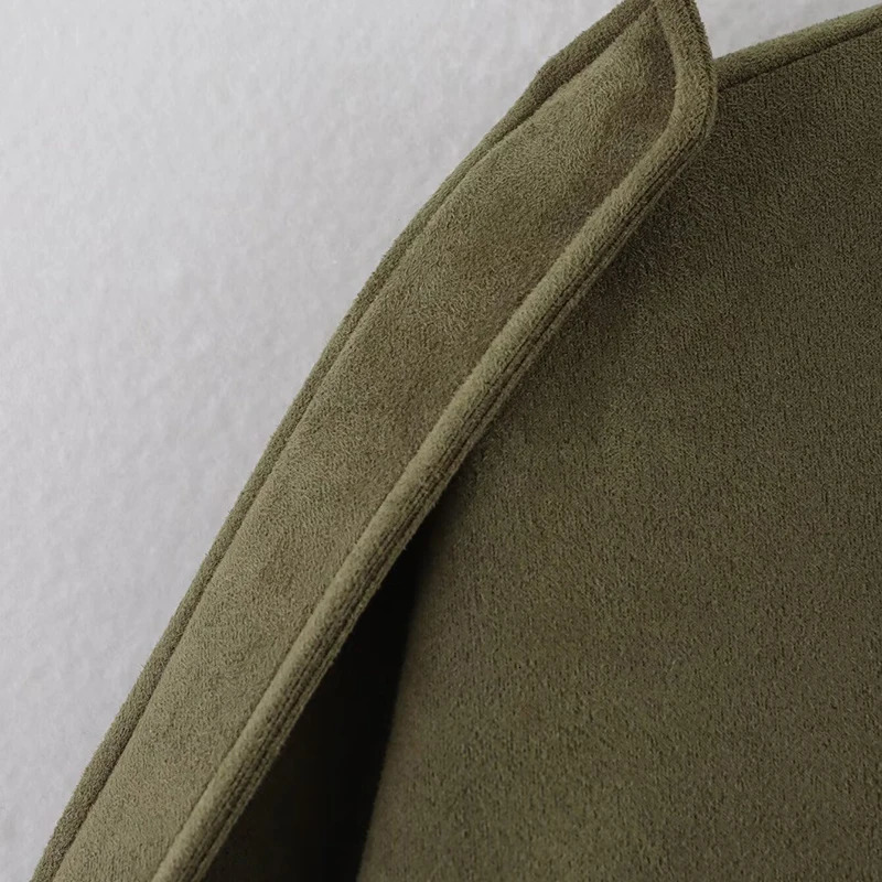Green suede jacket womens lapel zipper long sleeved pocket bomb springsummer loose motorcycle 250326