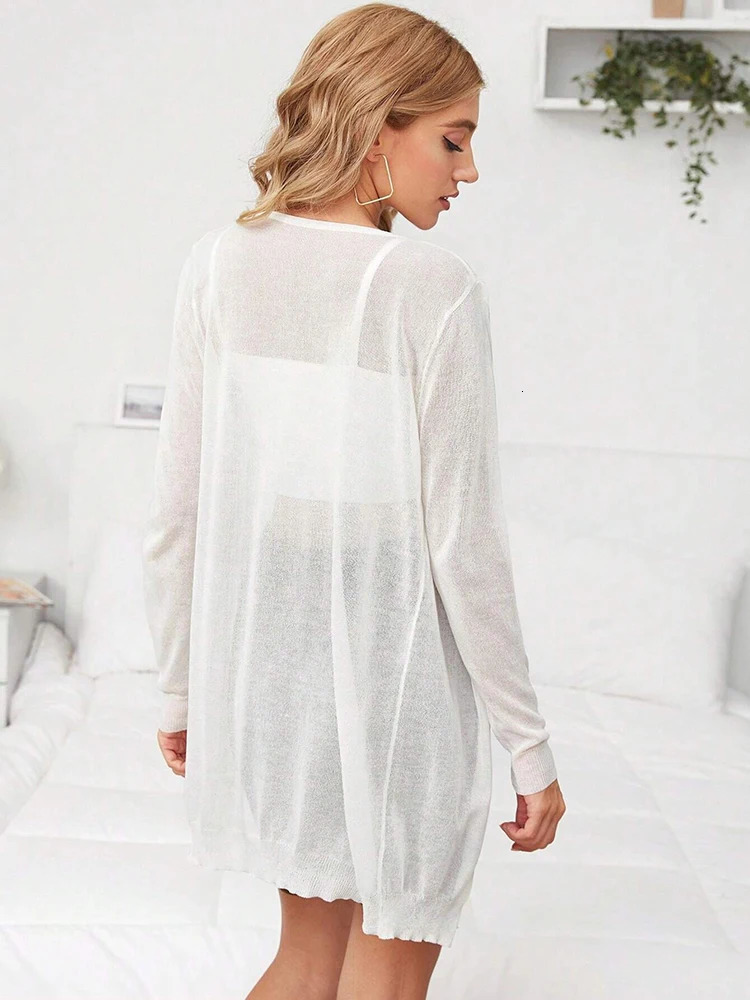 Solid color knitted cardigan used for sun protection loose and versatile clothing suitable fashionable elegant medium to long tones 250326