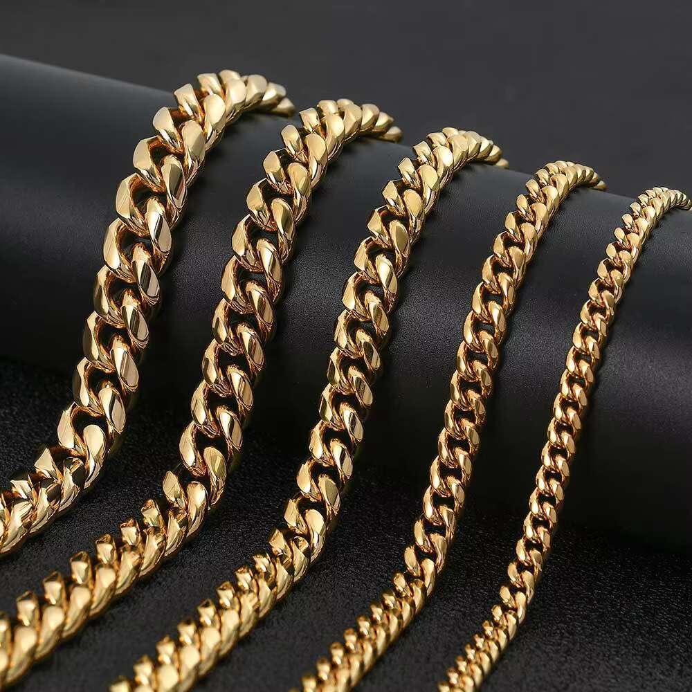 Hip Hop Fashion Jewelry Fine Polished Stainless Steel Chain 18K 12MM Gold Plated Customized Logo Men's Cuban Link Chain Necklace