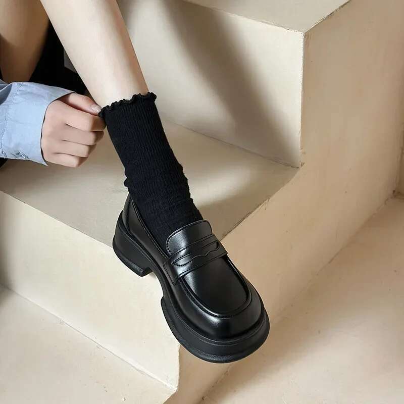 Women Slip-on Mary Jane Loafers New Lolita Girls Students Autumn JK Uniform Platform Cosplay High Heels Single Shoes