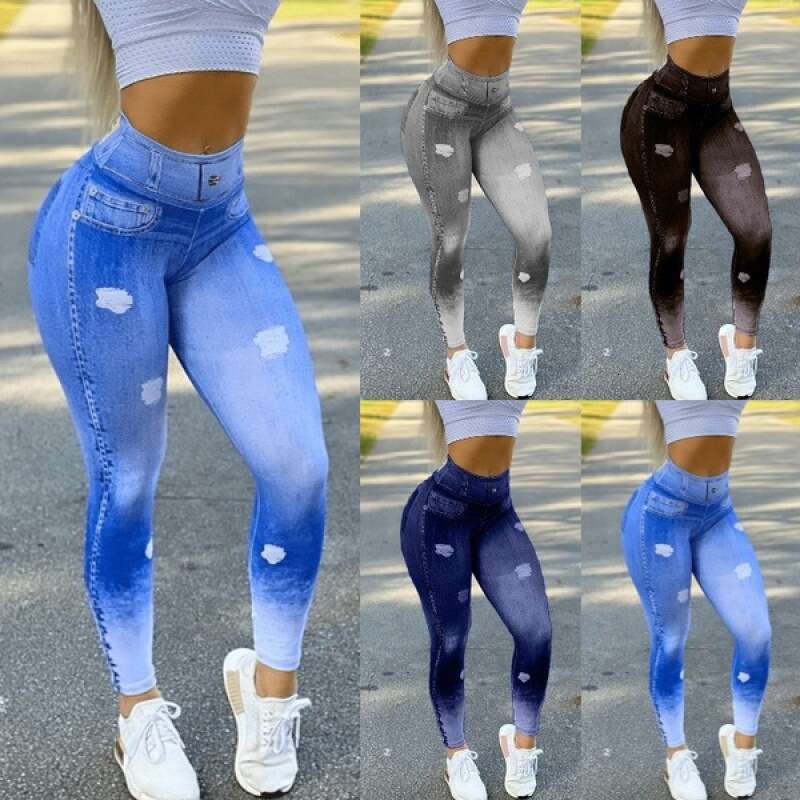 Women Yoga Pants Women S Imitation Denim Leggings Plus Size Sexy Sports Yoga Pants