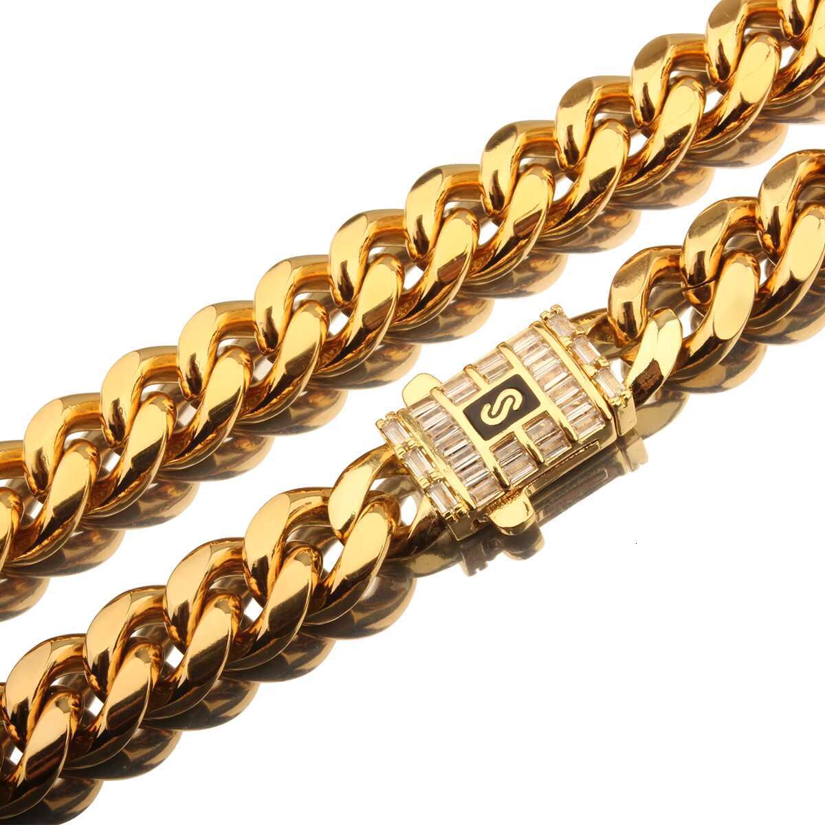 HipHop 18k Gold Plated 6mm-14mm Miami Cuban Chain Fashion Stainless Steel Monaco Zirconia Cuban Link Chain Jewelry