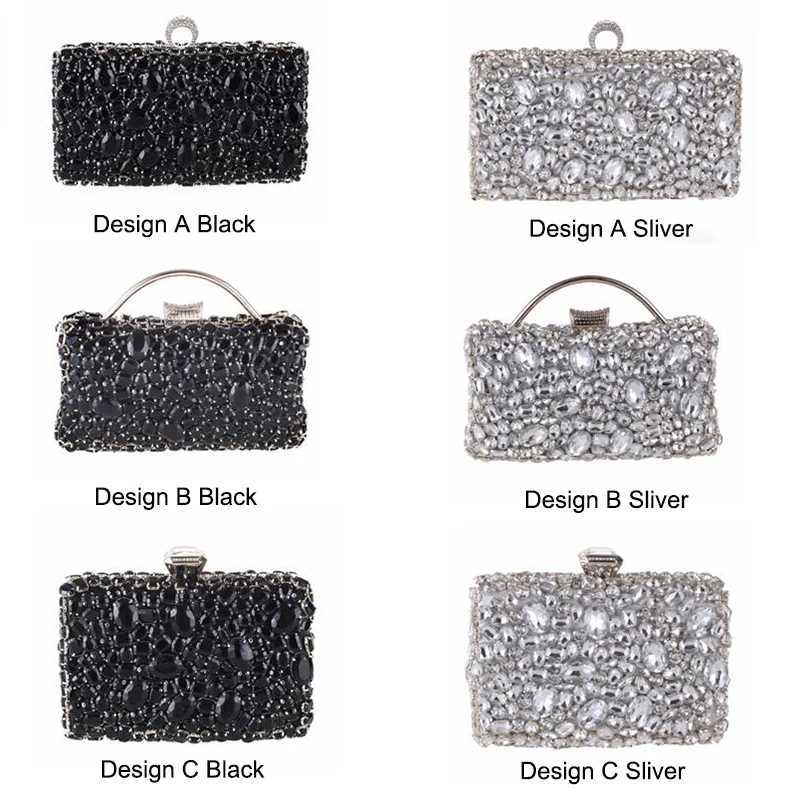 Womens clutch evening bag bead crystal womens wedding wallet rhinestone handbag silver black womens evening bag Z250327