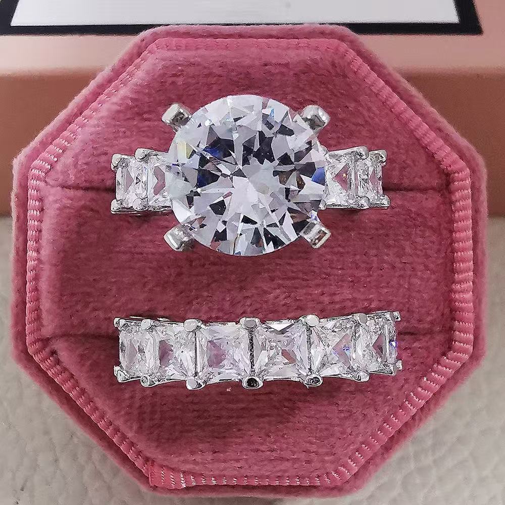 Luxury Moissanite Wedding Ring Set - 925 Sterling Silver with Radiant Cut Black Party Diamonds for Women