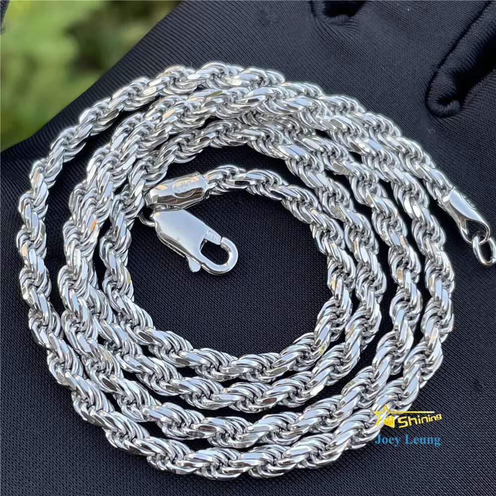 Large Stock Hip Hop Jewelry 1.9mm-6.0mm Rope Chain Necklace 925 Sterling Silver Gold Plated Rope Chains