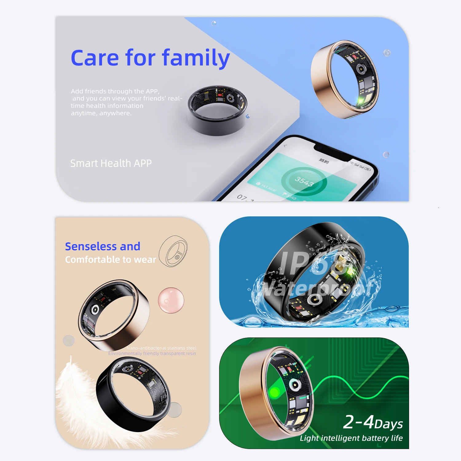 YERSIDA R11M Health Smart Ring W/Charging Box Sleep Monitoring Heart Rate Blood Oxygen Monitor Sports Waterproof Remote Control Camera 250322