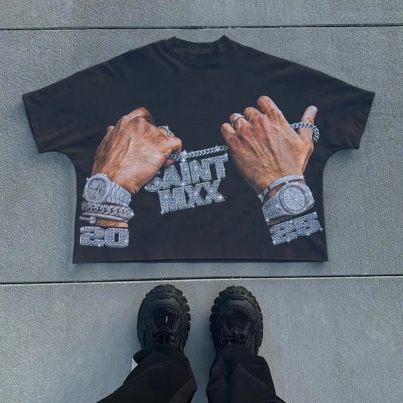 2025 Gothic Retro Mens Y2k Super Large Tshirt Hip Hop Trend Spring Cartoon Printed Short Sleeve Top Fashion Casual Couples Shirt 250318