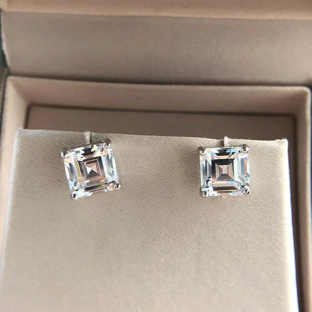 Wong Rain 925 Sterling Silver Asscher Cut Lab Sapphire High Carbon Diamonds Gemstone Ear Studs Earrings Fine Jewelry Wholesale 250318