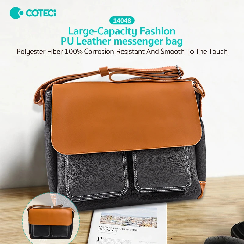 COTECi messenger bag mens and womens computer multifunctional business shoulder PU cross body large capacity backpack 250326