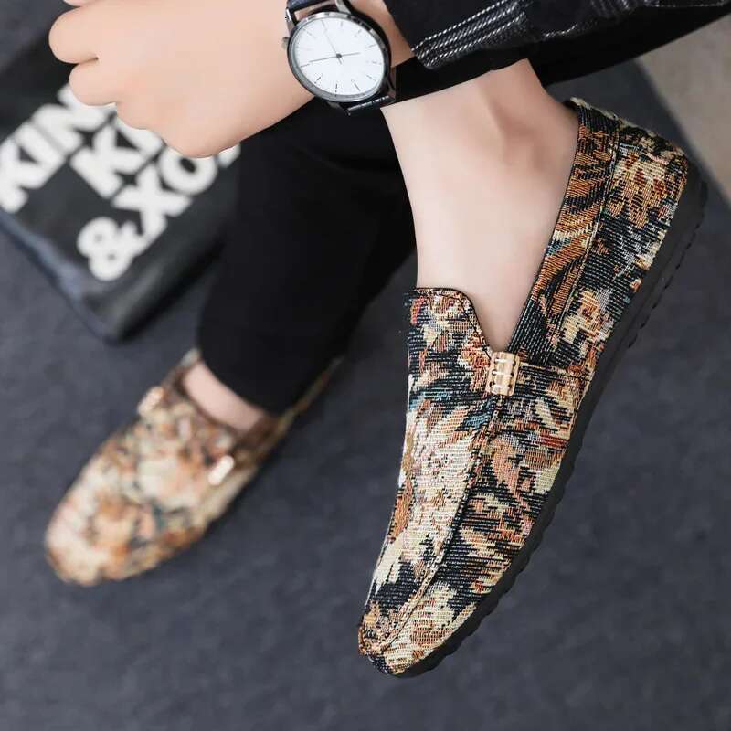 Men Printing Loafers Summer Men's Walking Casual Light Canvas Shoes Male Breathable Fashion Flat Slip-on Boat Footwear