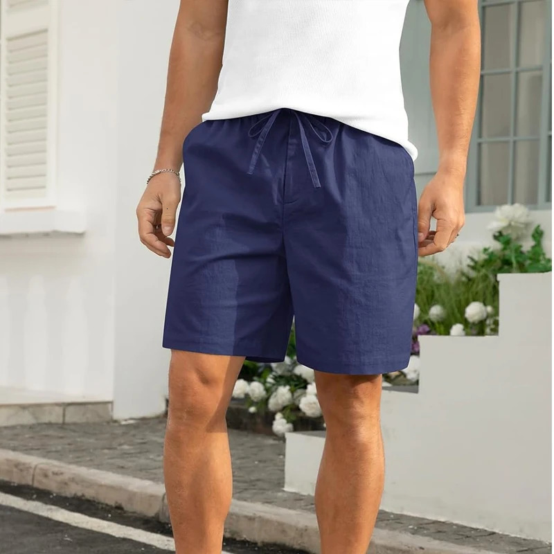Mens Summer Cotton Stretch Shorts Elastic Drawstring Casual Beach Short Pants Lightweight Breathable for Outdoor 250322