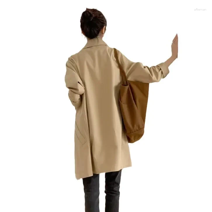 Women's Trench Coats Loose Mid-Length Jacket Of The Season Spring Autumn Pure Color Versatile Korean Style Student Fashion Outerwear