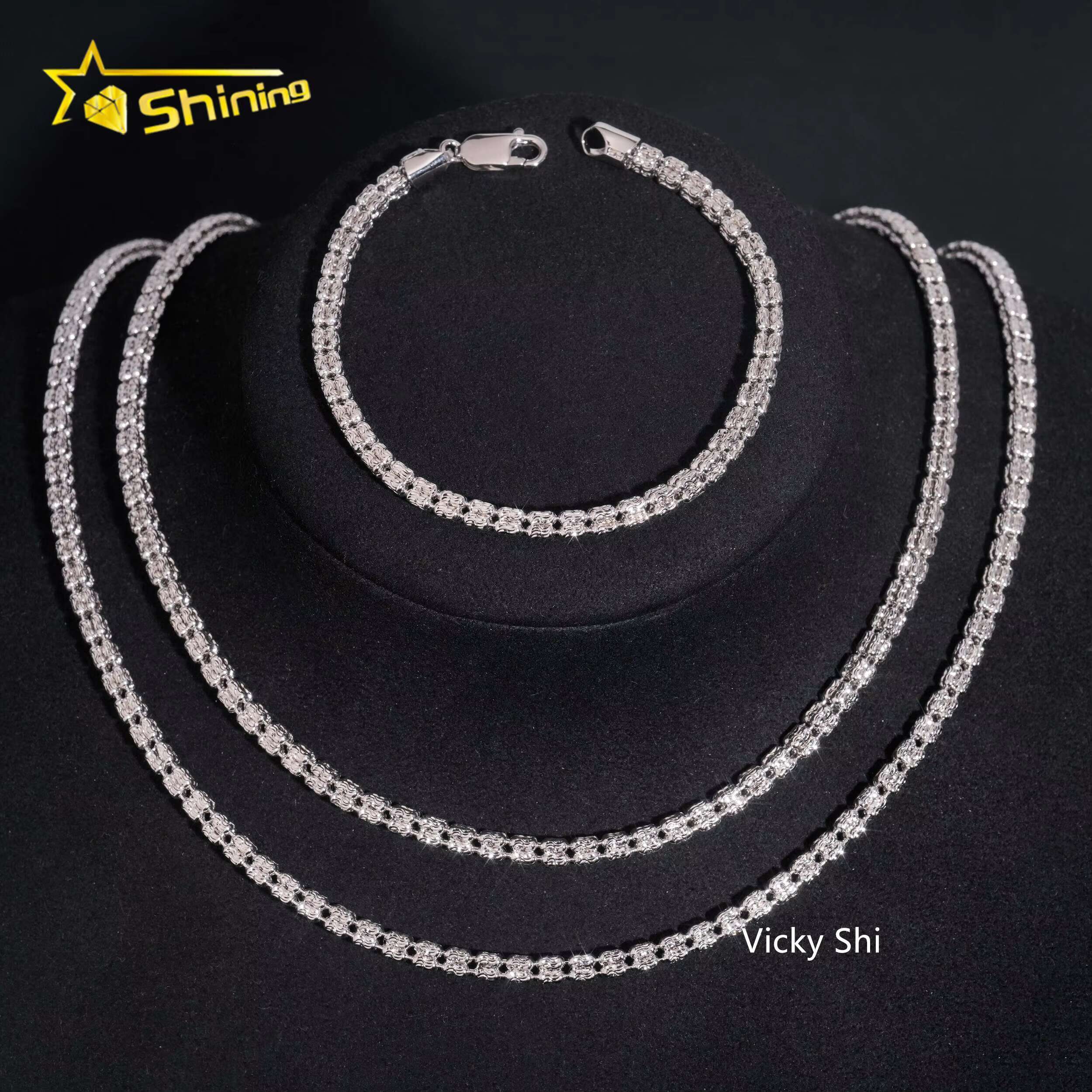 Best Selling 925 Sterling Silver Jewelry 4MM Rope Chain Beads Hip Hop Necklace Men Franco Chain Cuban Link